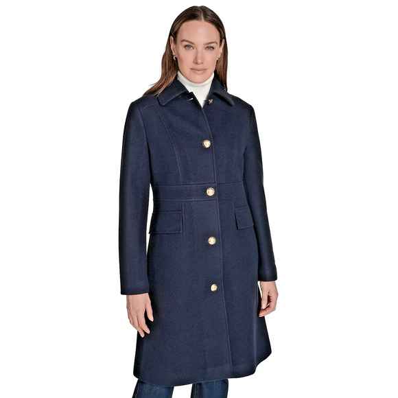 Tommy Hilfiger Women's Sz Large Single Breasted Coat Black Gold Buttons $315 - Picture 1 of 11